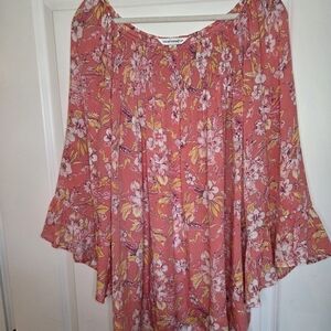 Counterparts Boho Peasant Pink Floral Flutter Sleeves Summer Sz 2X Preloved